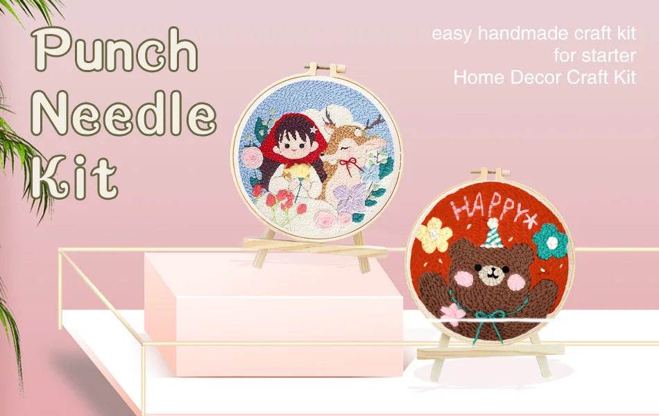 Beginner-Friendly Punch Needle Embroidery Kit with Adjustable Tool, Yarn, and 20x20cm Fabric Hoop for DIY Projects and Gifts - ToylandEU
