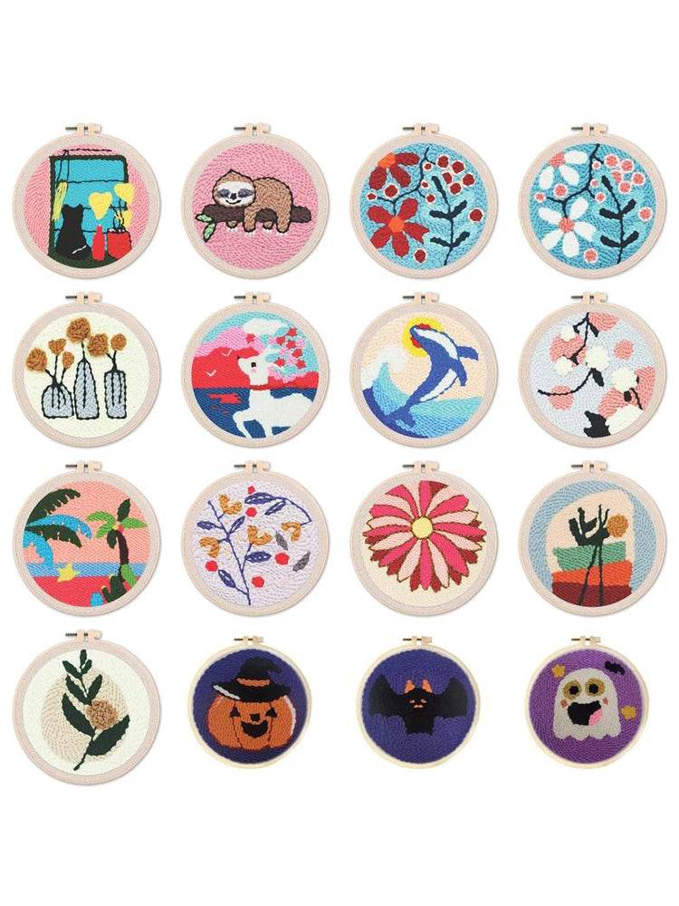 Beginner-Friendly Punch Needle Embroidery Kit with Adjustable Tool, Yarn, and 20x20cm Fabric Hoop for DIY Projects and Gifts - ToylandEU