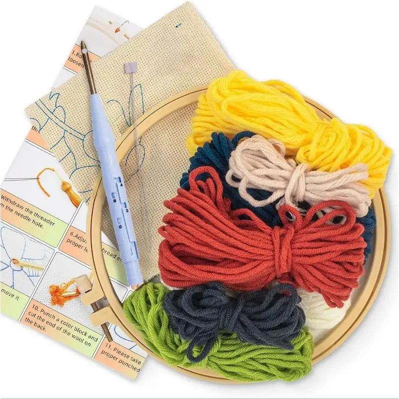 Beginner-Friendly Punch Needle Embroidery Kit with Adjustable Tool, Yarn, and 20x20cm Fabric Hoop for DIY Projects and Gifts - ToylandEU