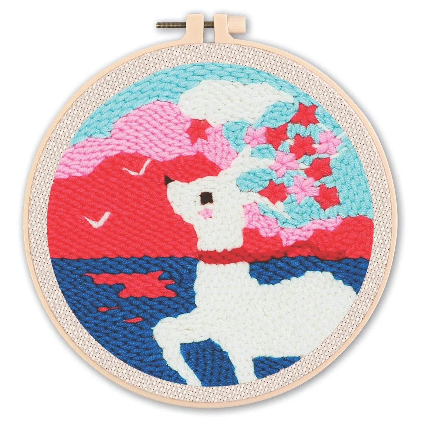 Beginner-Friendly Punch Needle Embroidery Kit with Adjustable Tool, Yarn, and 20x20cm Fabric Hoop for DIY Projects and Gifts - ToylandEU