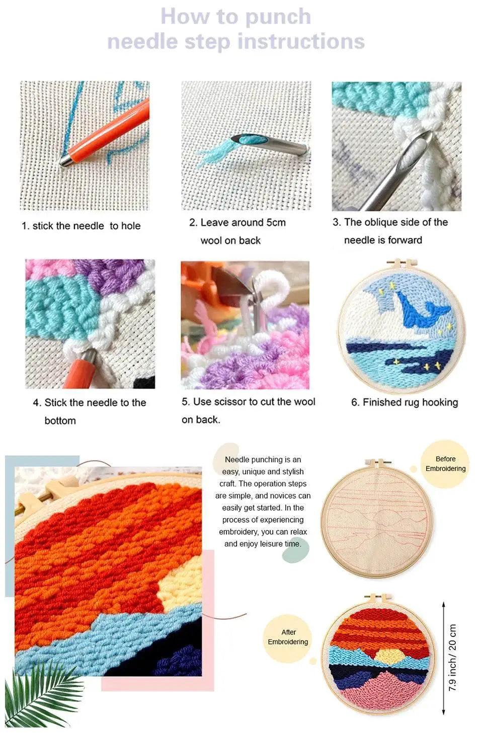  Beginner-Friendly Punch Needle Embroidery Kit with Landscape Patterns - Perfect for Adults and Kids, Ideal Gift for Home Decor -  ToylandEU™