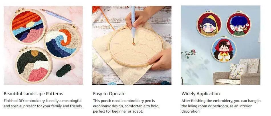  Beginner-Friendly Punch Needle Embroidery Kit with Landscape Patterns - Perfect for Adults and Kids, Ideal Gift for Home Decor -  ToylandEU™