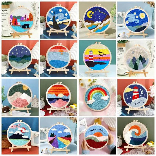 Beginner-Friendly Scenic Punch Needle Embroidery Kit - Creative Cross Stitch Sewing Set for Adults - ToylandEU