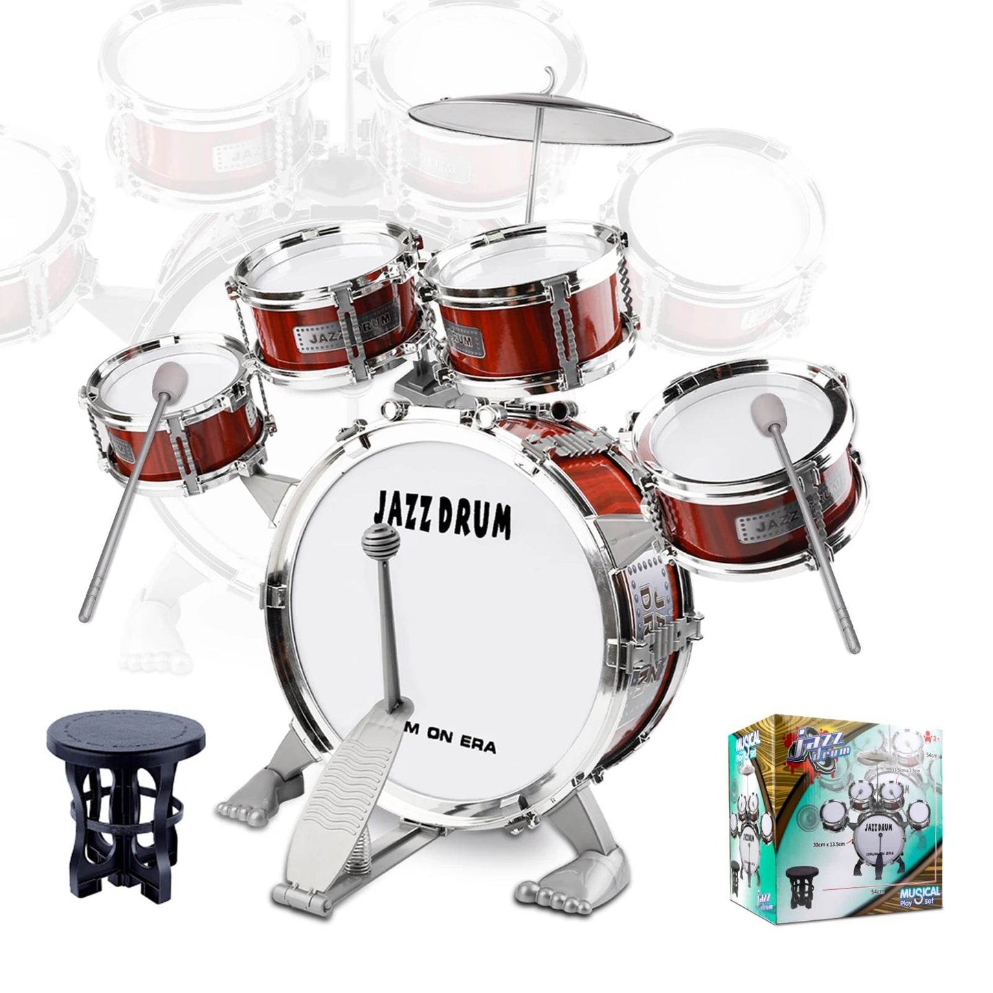 Beginner's 5-Piece Junior Drum Set with Stool & Cymbal for Kids 3-14 - ToylandEU