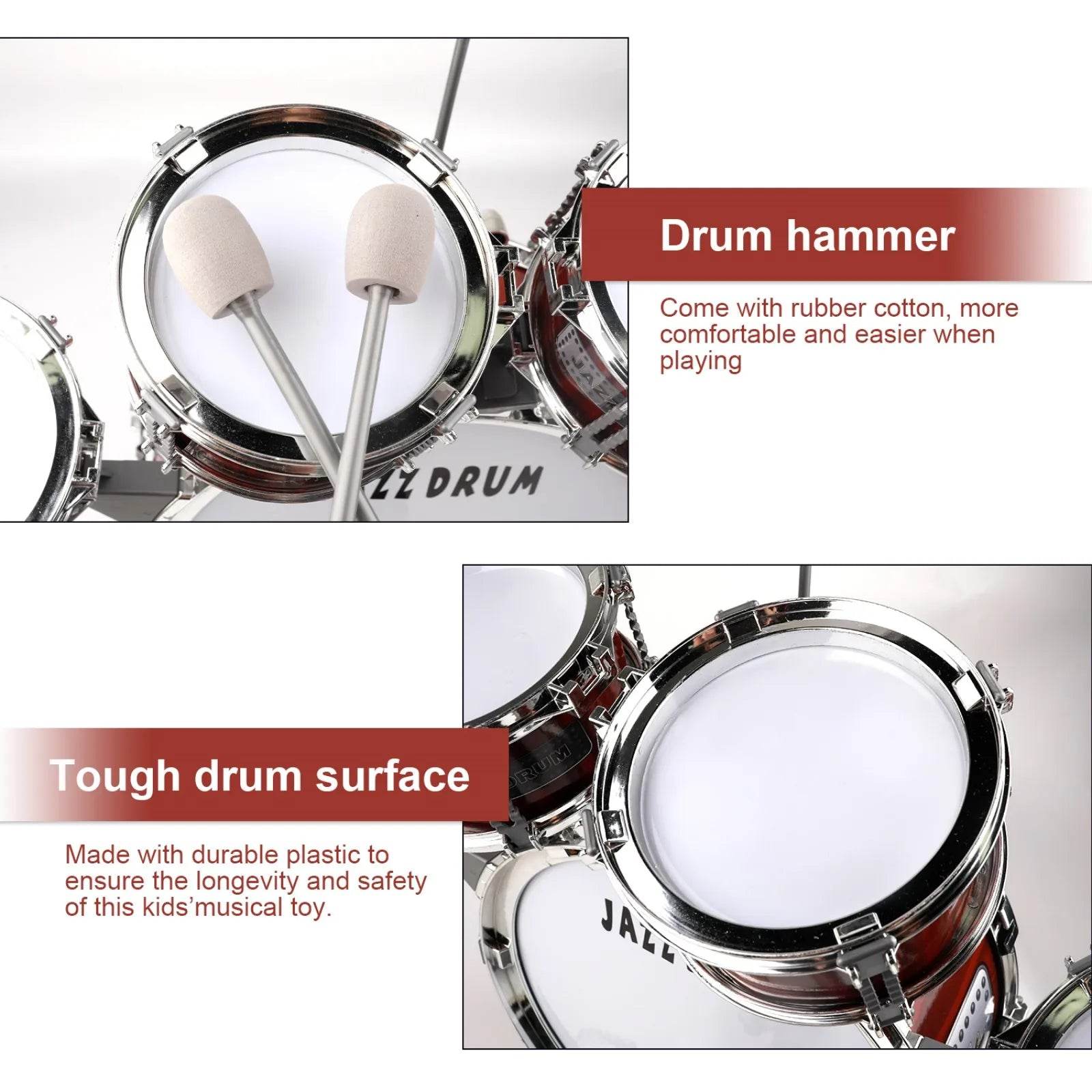 Beginner's 5-Piece Junior Drum Set with Stool & Cymbal for Kids 3-14 - ToylandEU