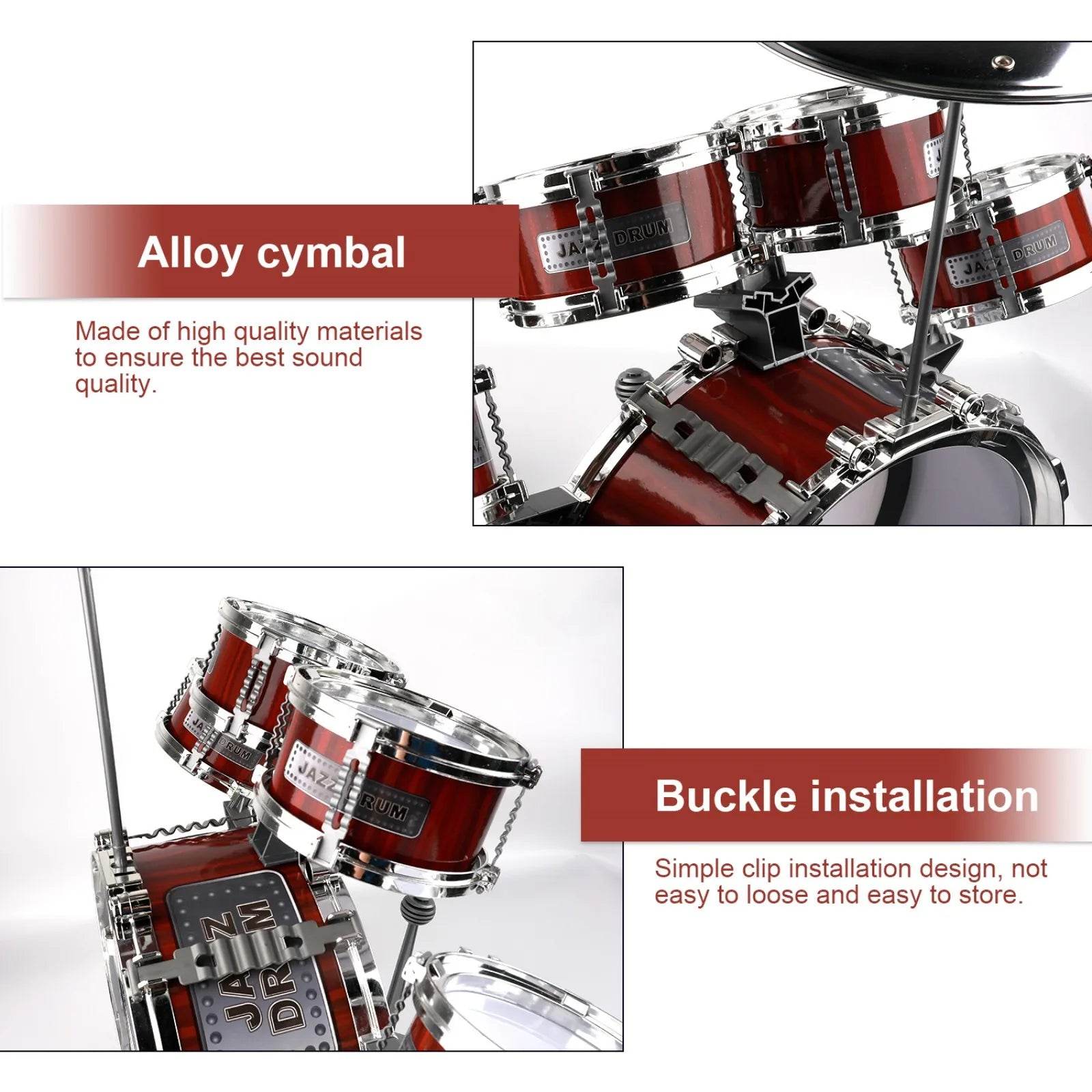 Beginner's 5-Piece Junior Drum Set with Stool & Cymbal for Kids 3-14 - ToylandEU