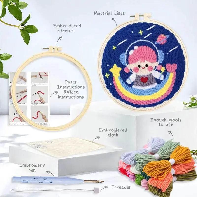  Beginner's Punch Needle Embroidery Kit - 20x20cm DIY Craft with Hoops and Animal Patterns -  ToylandEU™