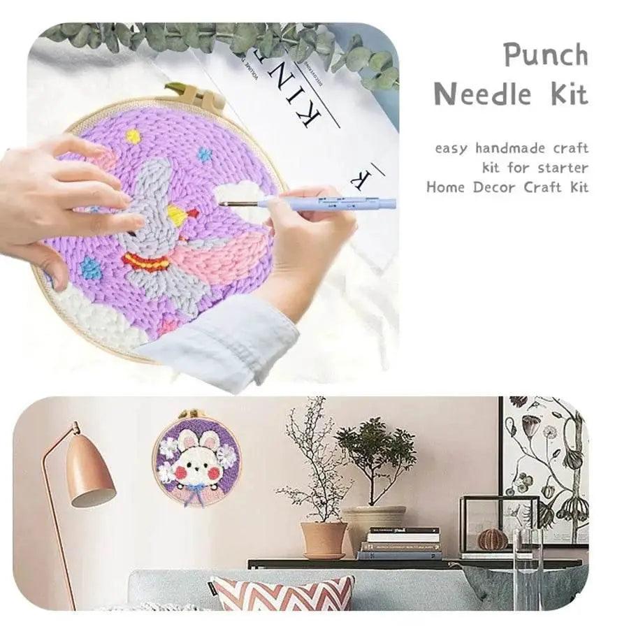  Beginner's Punch Needle Embroidery Kit - 20x20cm DIY Craft with Hoops and Animal Patterns -  ToylandEU™