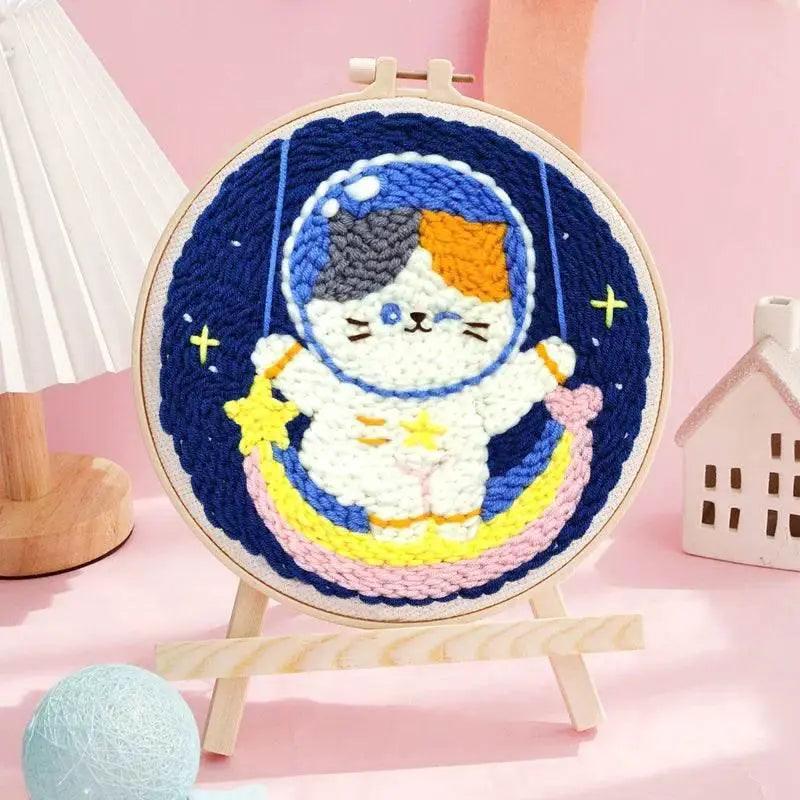  Beginner's Punch Needle Embroidery Kit - 20x20cm DIY Craft with Hoops and Animal Patterns -  ToylandEU™