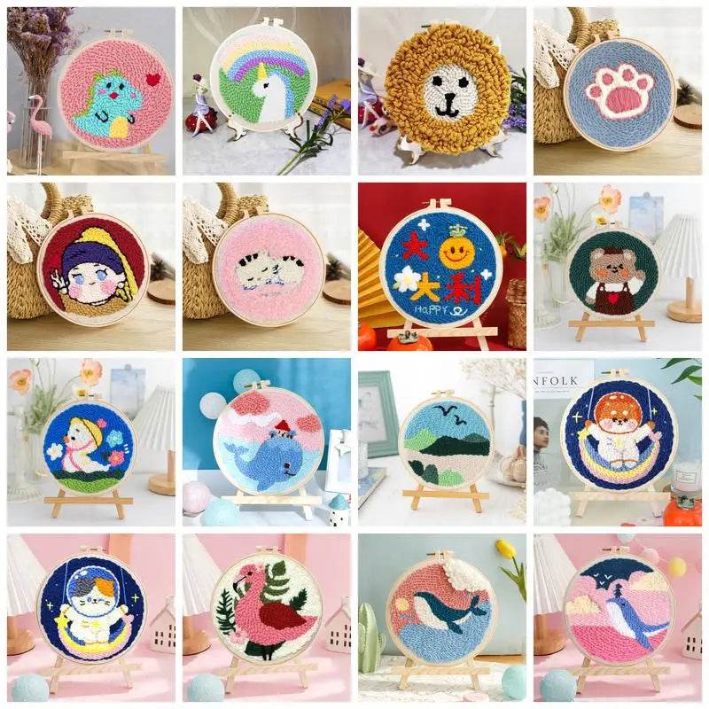Beginner's Punch Needle Embroidery Kit - 20x20cm DIY Craft with Hoops and Animal Patterns - ToylandEU