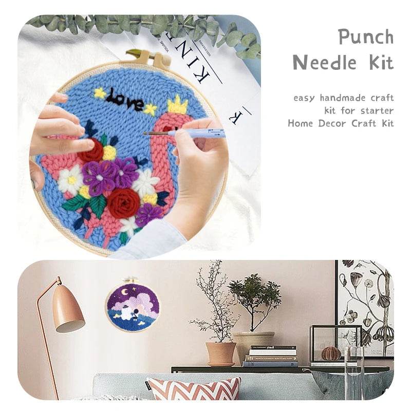 Beginner's Punch Needle Embroidery Kit - 20x20cm DIY Craft with Hoops and Animal Patterns - ToylandEU