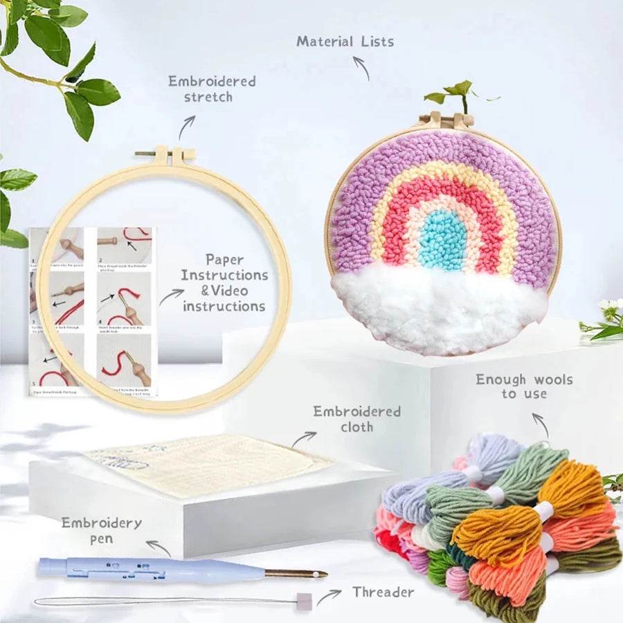 Beginner's Punch Needle Embroidery Kit - 20x20cm DIY Craft with Hoops and Animal Patterns - ToylandEU