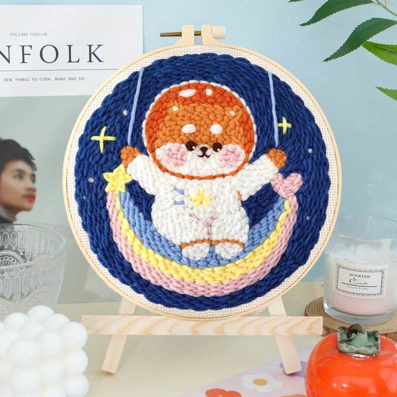 Beginner's Punch Needle Embroidery Kit - 20x20cm DIY Craft with Hoops and Animal Patterns - ToylandEU