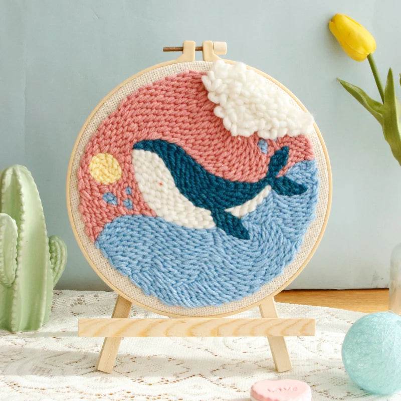 Beginner's Punch Needle Embroidery Kit - 20x20cm DIY Craft with Hoops and Animal Patterns - ToylandEU
