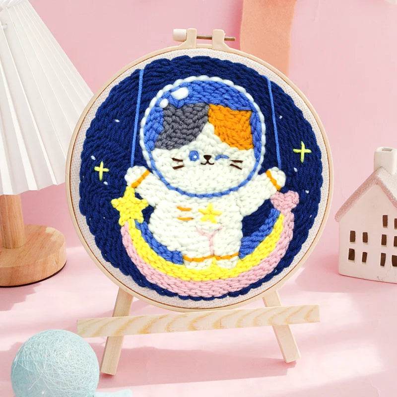 Beginner's Punch Needle Embroidery Kit - 20x20cm DIY Craft with Hoops and Animal Patterns - ToylandEU
