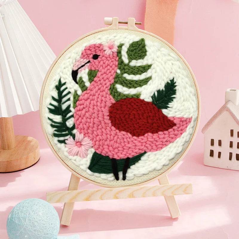 Beginner's Punch Needle Embroidery Kit - 20x20cm DIY Craft with Hoops and Animal Patterns - ToylandEU