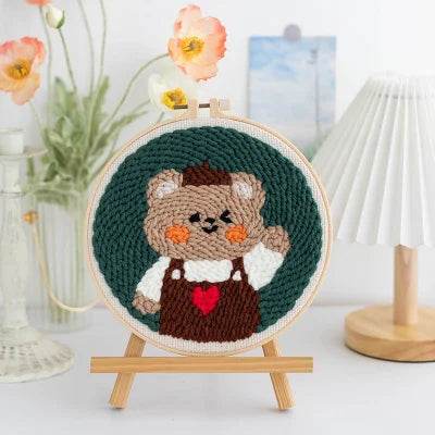 Beginner's Punch Needle Embroidery Kit - 20x20cm DIY Craft with Hoops and Animal Patterns - ToylandEU