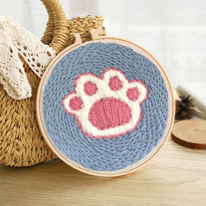 Beginner's Punch Needle Embroidery Kit - 20x20cm DIY Craft with Hoops and Animal Patterns - ToylandEU