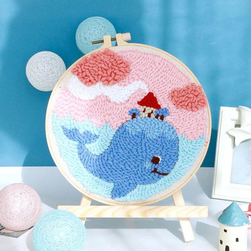Beginner's Punch Needle Embroidery Kit - 20x20cm DIY Craft with Hoops and Animal Patterns - ToylandEU