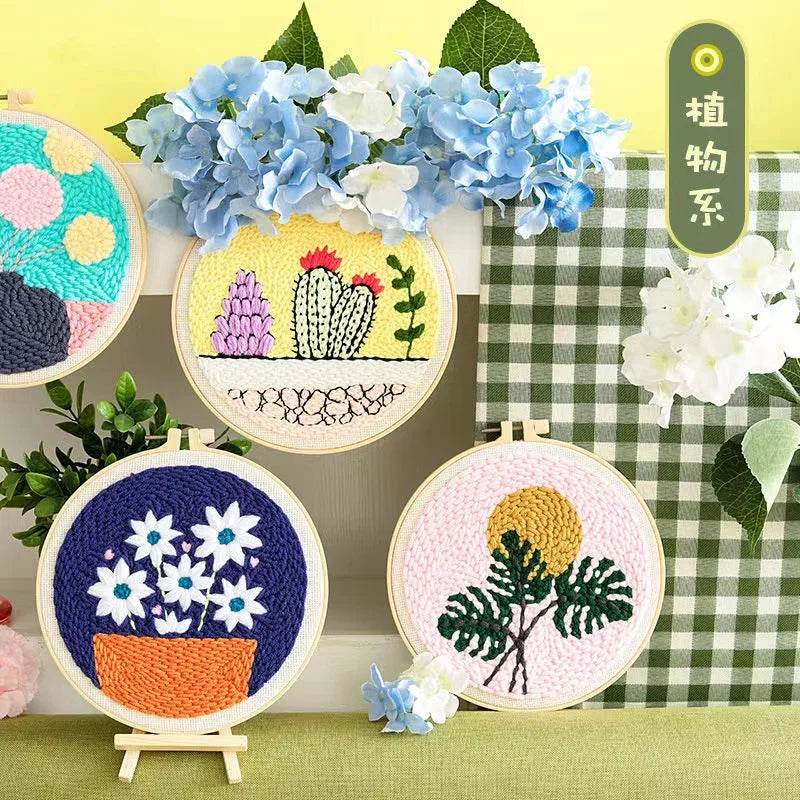 Beginner's Punch Needle Embroidery Kit with Sunflower Design - Complete Rug Making Set with Stamped Fabric, Yarn, and Hoop - ToylandEU