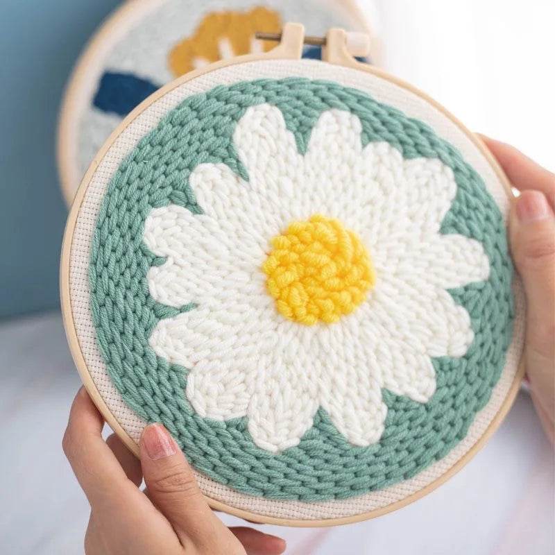 Beginner's Punch Needle Embroidery Kit with Sunflower Design - Complete Rug Making Set with Stamped Fabric, Yarn, and Hoop - ToylandEU