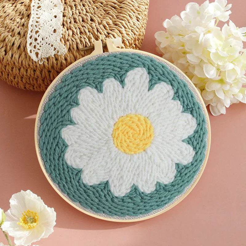 Beginner's Punch Needle Embroidery Kit with Sunflower Design - Complete Rug Making Set with Stamped Fabric, Yarn, and Hoop - ToylandEU