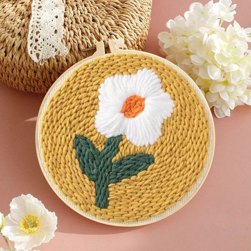 Beginner's Punch Needle Embroidery Kit with Sunflower Design - Complete Rug Making Set with Stamped Fabric, Yarn, and Hoop - ToylandEU