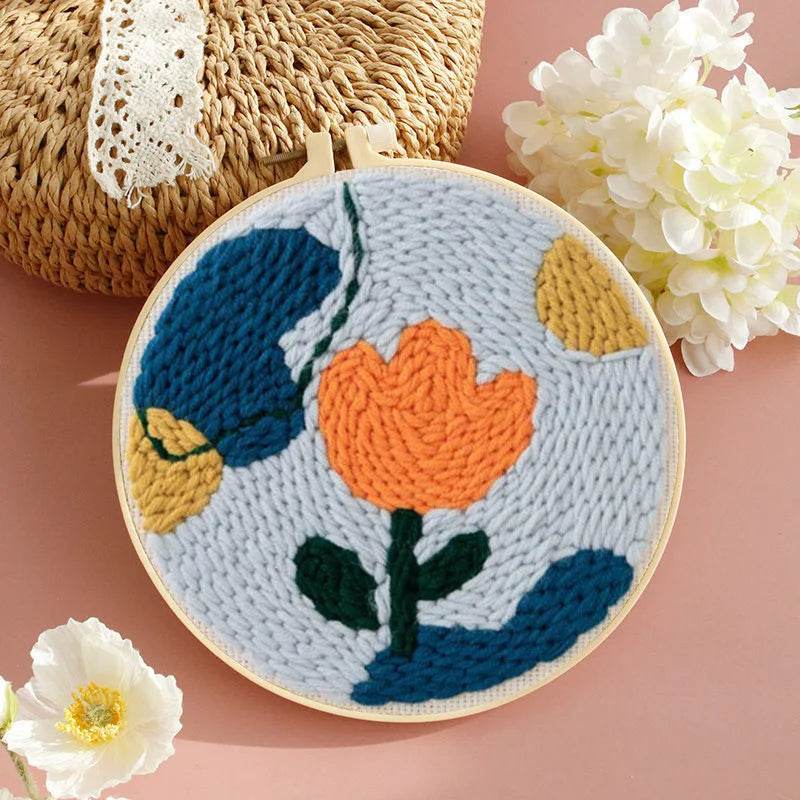 Beginner's Punch Needle Embroidery Kit with Sunflower Design - Complete Rug Making Set with Stamped Fabric, Yarn, and Hoop - ToylandEU