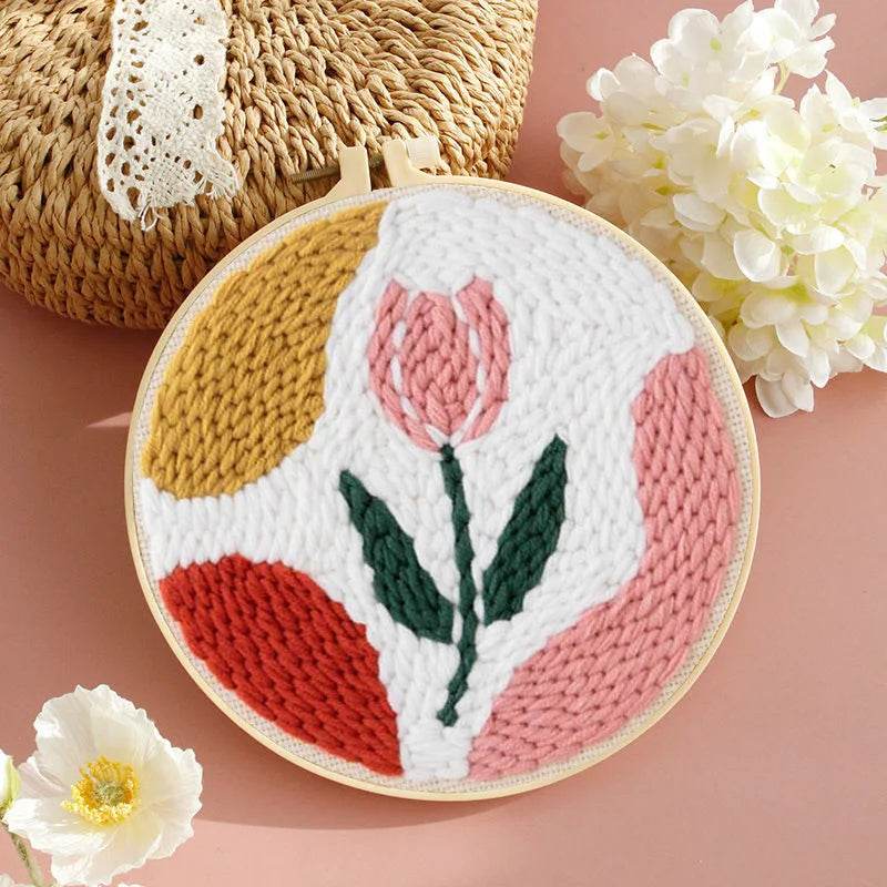 Beginner's Punch Needle Embroidery Kit with Sunflower Design - Complete Rug Making Set with Stamped Fabric, Yarn, and Hoop - ToylandEU