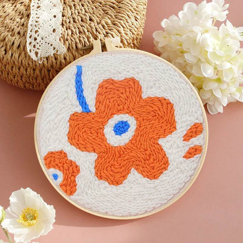 Beginner's Punch Needle Embroidery Kit with Sunflower Design - Complete Rug Making Set with Stamped Fabric, Yarn, and Hoop - ToylandEU