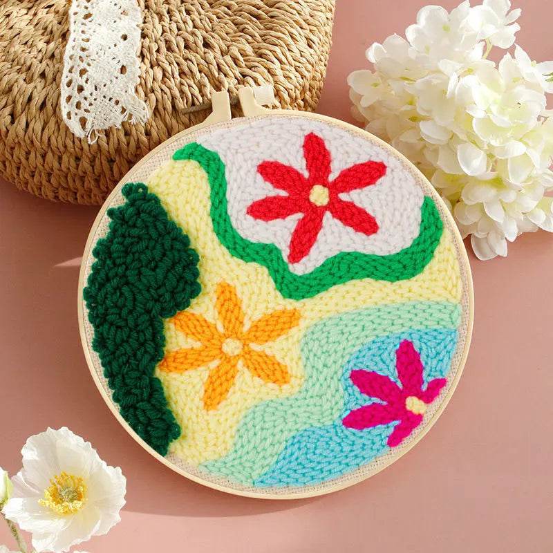 Beginner's Punch Needle Embroidery Kit with Sunflower Design - Complete Rug Making Set with Stamped Fabric, Yarn, and Hoop - ToylandEU
