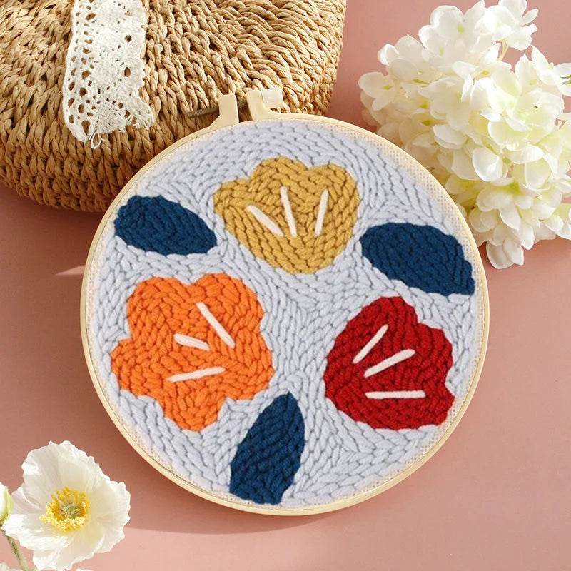 Beginner's Punch Needle Embroidery Kit with Sunflower Design - Complete Rug Making Set with Stamped Fabric, Yarn, and Hoop - ToylandEU
