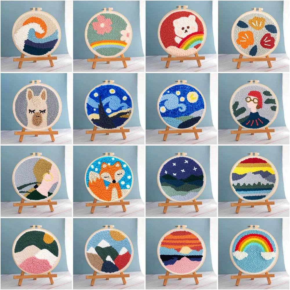 Beginner's Punch Needle Embroidery Kit with Threader, Fabric Hoop, Yarn, and Pen for Adults and Kids - ToylandEU