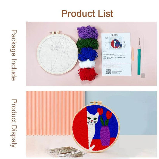 Beginner's Punch Needle Embroidery Kit with Threader, Fabric Hoop, Yarn, and Pen for Adults and Kids - ToylandEU