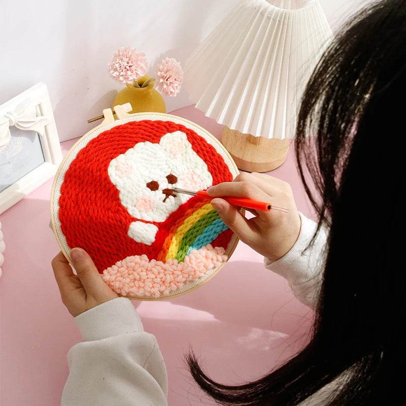 Beginner's Punch Needle Embroidery Kit with Threader, Fabric Hoop, Yarn, and Pen for Adults and Kids - ToylandEU