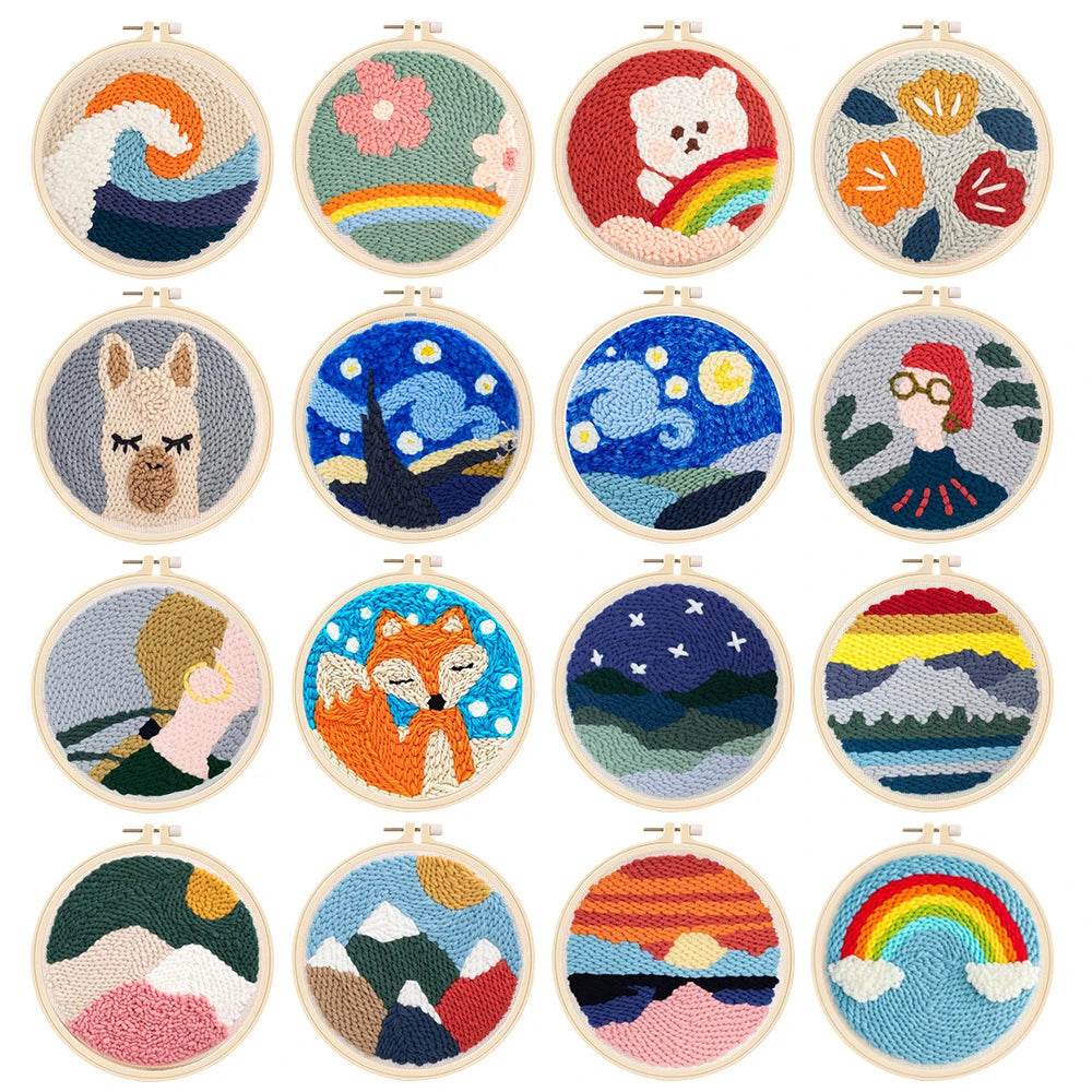 Beginner's Punch Needle Embroidery Kit with Threader, Fabric Hoop, Yarn, and Pen for Adults and Kids - ToylandEU