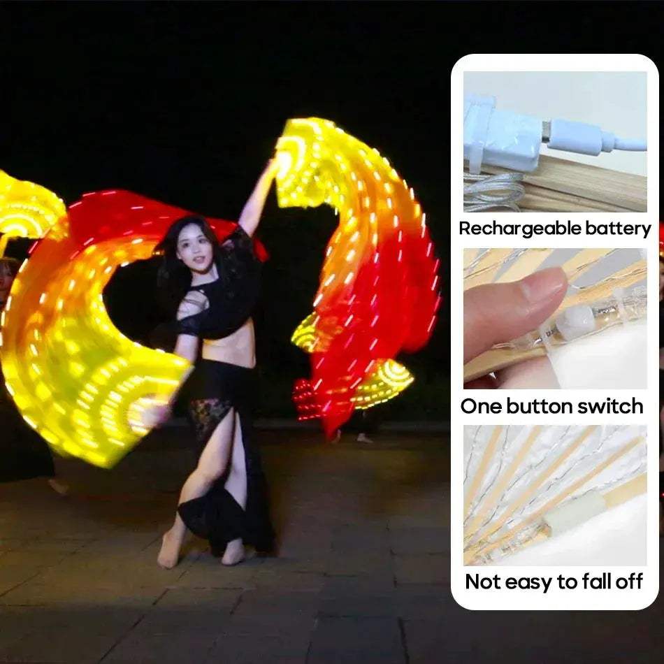 Belly Dance LED Fans With 180cm Silk Veil For Stage - ToylandEU