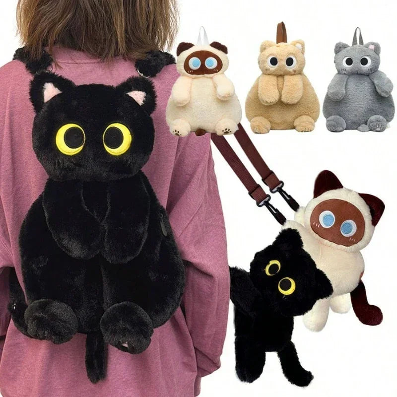 Black Cat Plush Backpack With Large Capacity Crossbody Bag - ToylandEU