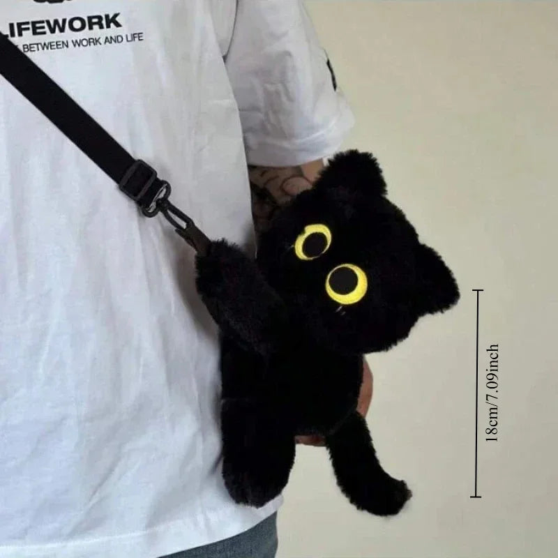 Black Cat Plush Backpack With Large Capacity Crossbody Bag - ToylandEU