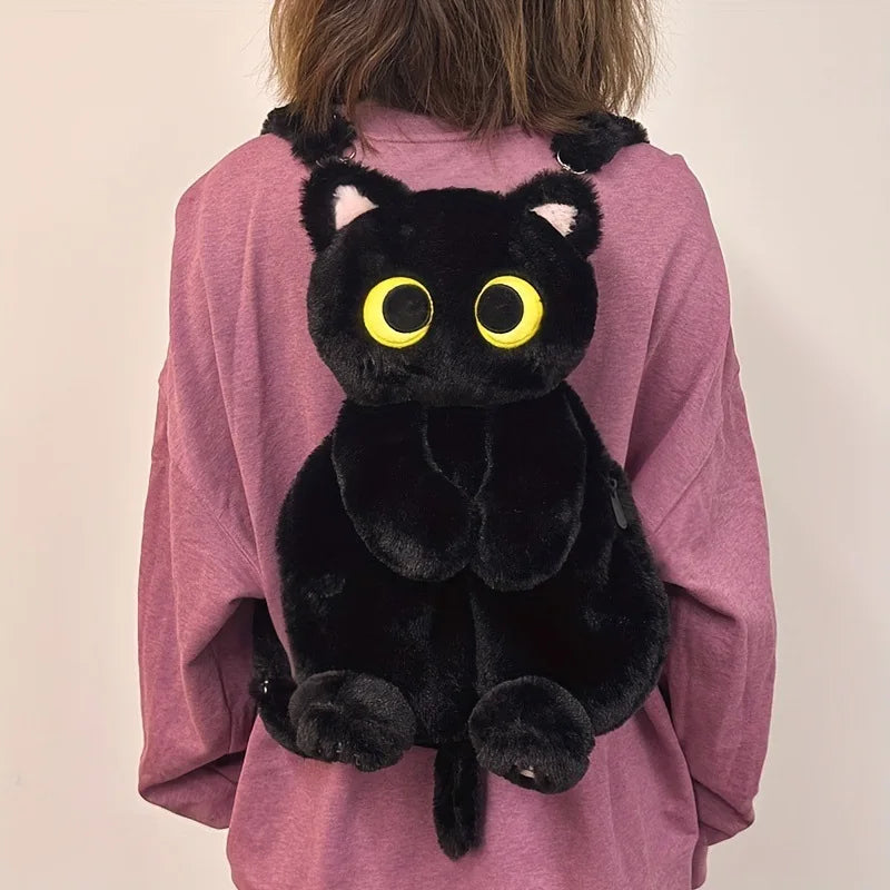 Black Cat Plush Backpack With Large Capacity Crossbody Bag - ToylandEU