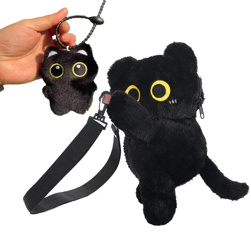 Black Cat Plush Backpack With Large Capacity Crossbody Bag - ToylandEU