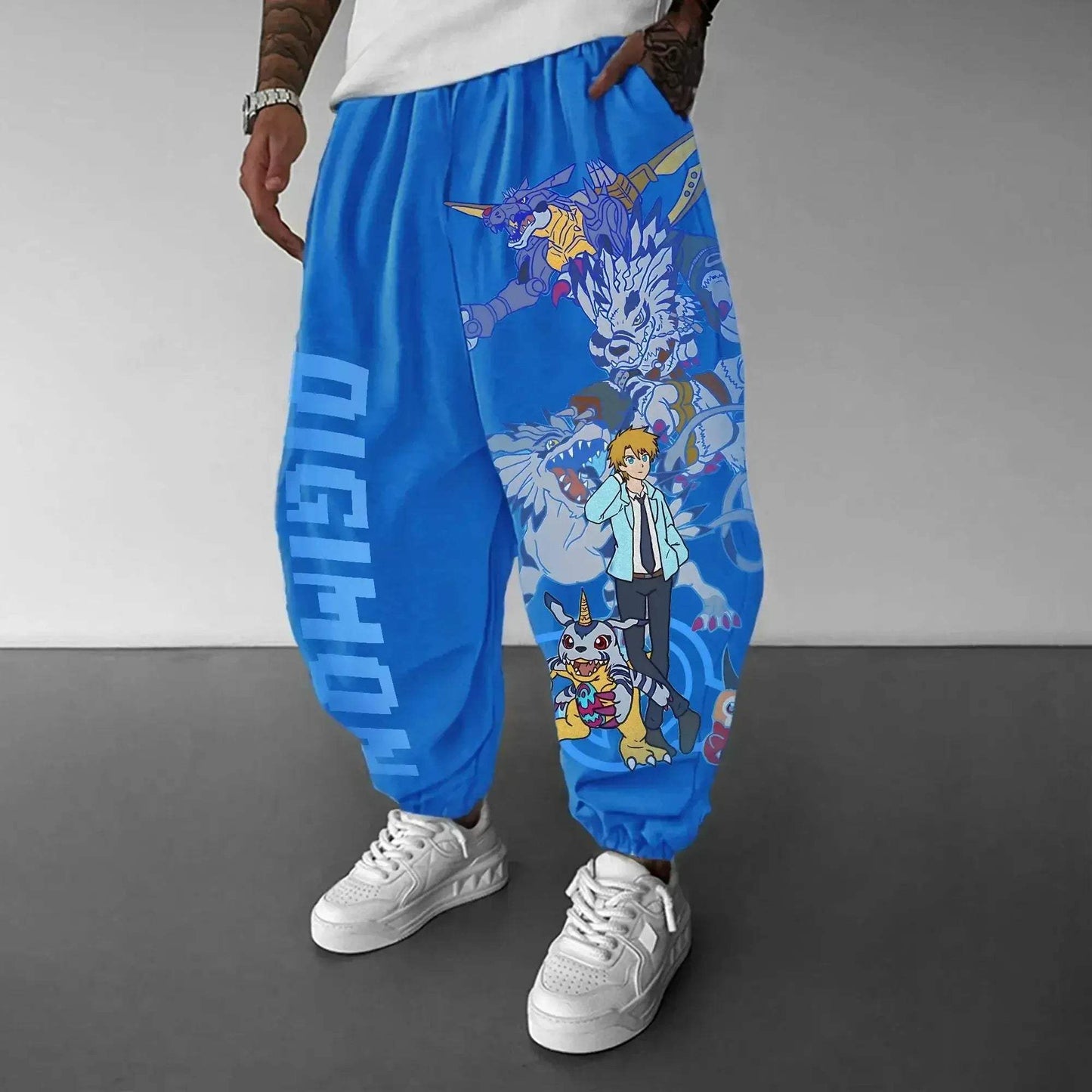 Black Digimon Anime Joggers With Angelmon Patamon Print Loose Fit - ToylandEU