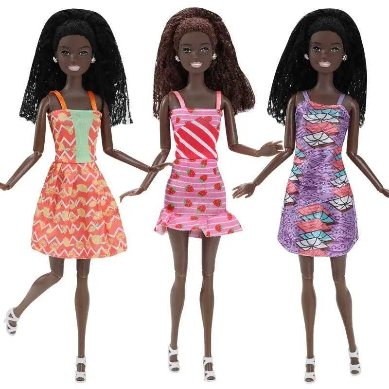  30CM Female Black Dolls With Dress Kids Toys Woman Fashion Shoes Brown Hair For Girl Black African Doll Children Birthday Gift -  ToylandEU™