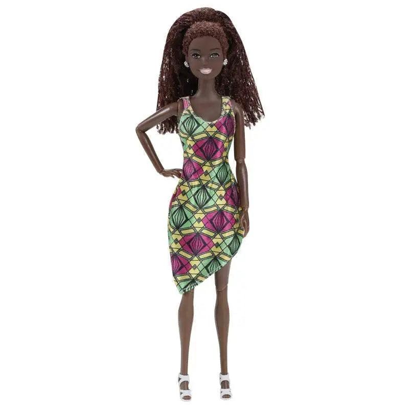  30CM Female Black Dolls With Dress Kids Toys Woman Fashion Shoes Brown Hair For Girl Black African Doll Children Birthday Gift -  ToylandEU™