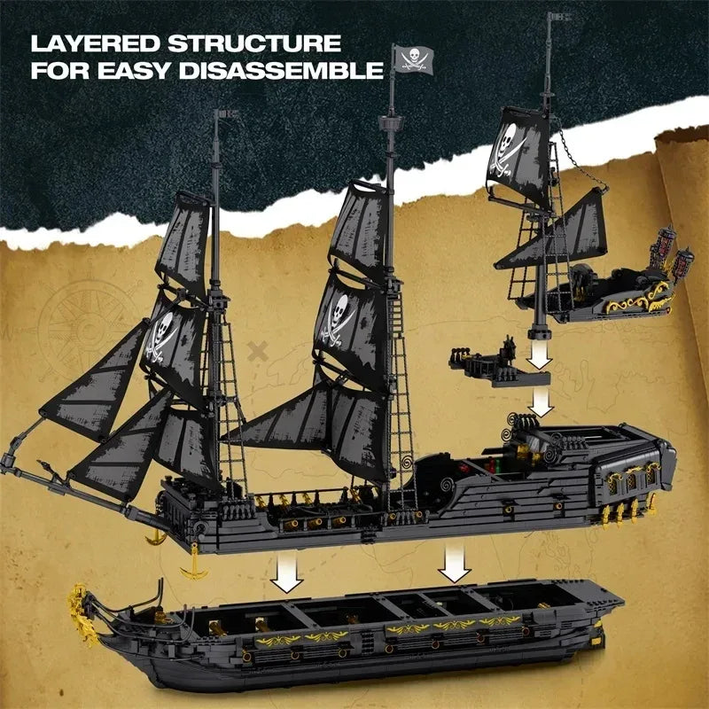 Black Pearl Pirate Ship Building Blocks Set 4708 Pieces - ToylandEU