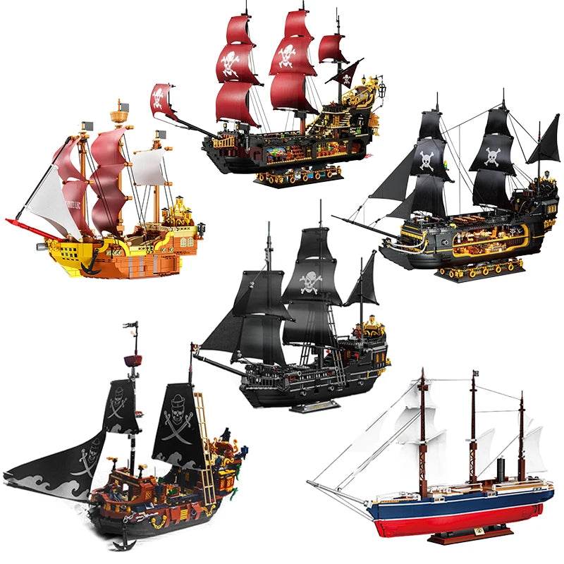 Black Pirate Ship Building Blocks Ghost Boat Model Assembly - ToylandEU