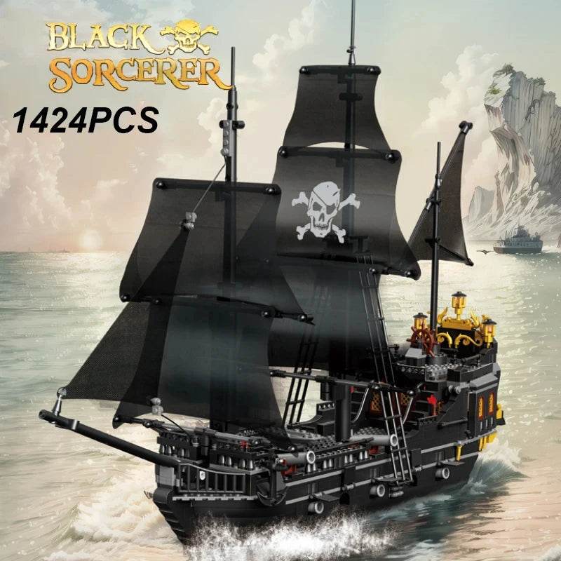 Black Pirate Ship Building Blocks Ghost Boat Model Assembly - ToylandEU