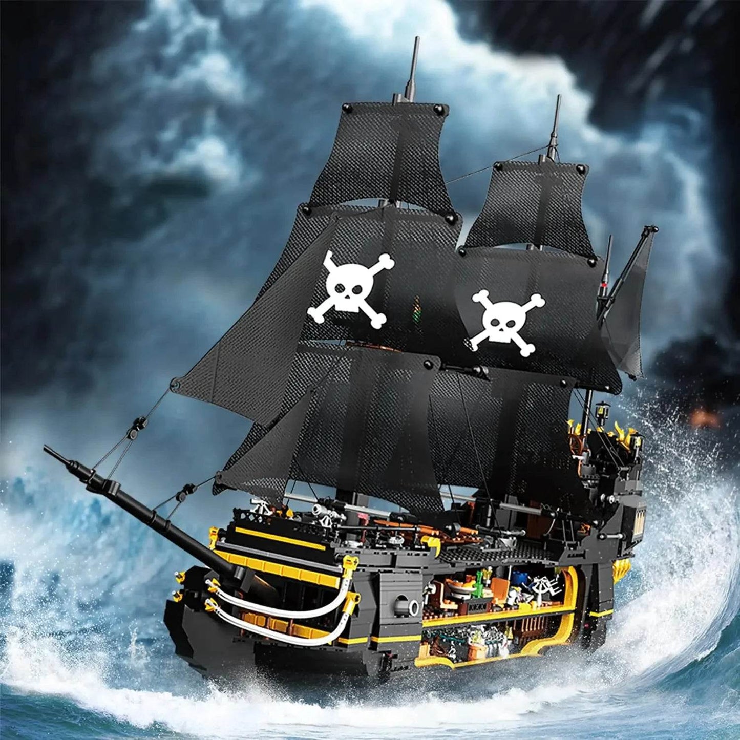 Black Pirate Ship Building Blocks Ghost Boat Model Assembly - ToylandEU