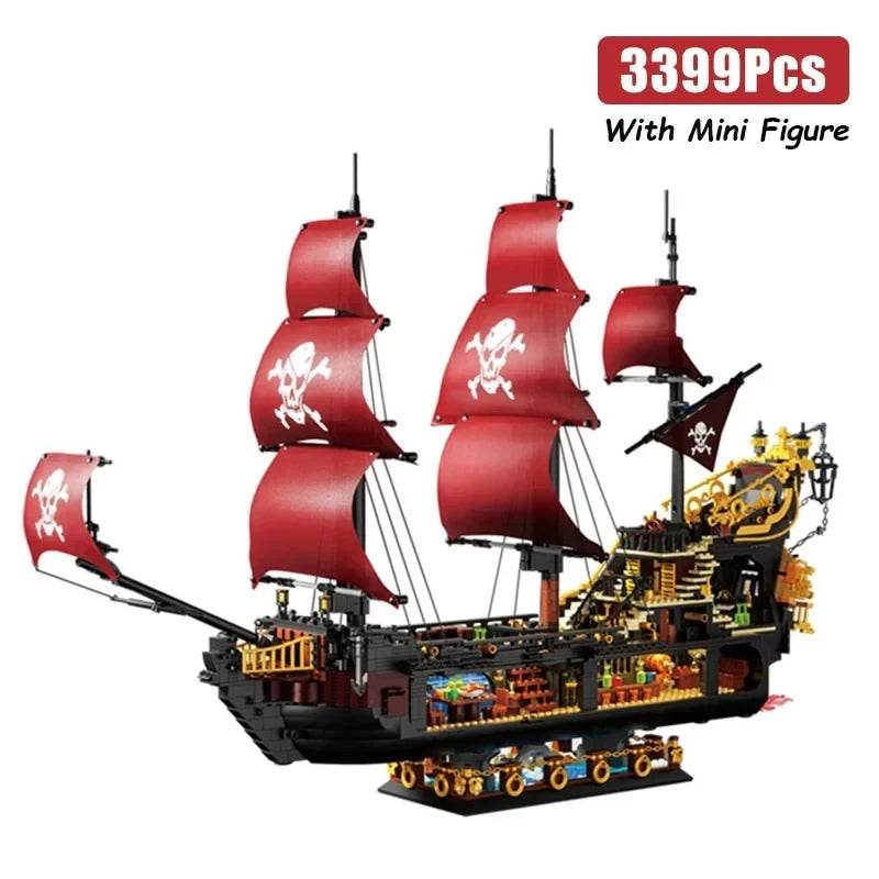 Black Pirate Ship Building Blocks Ghost Boat Model Assembly - ToylandEU