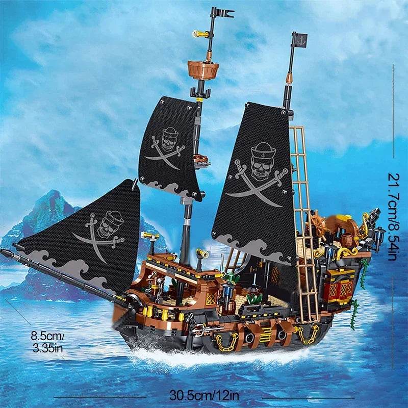 Black Pirate Ship Building Blocks Ghost Boat Model Assembly - ToylandEU